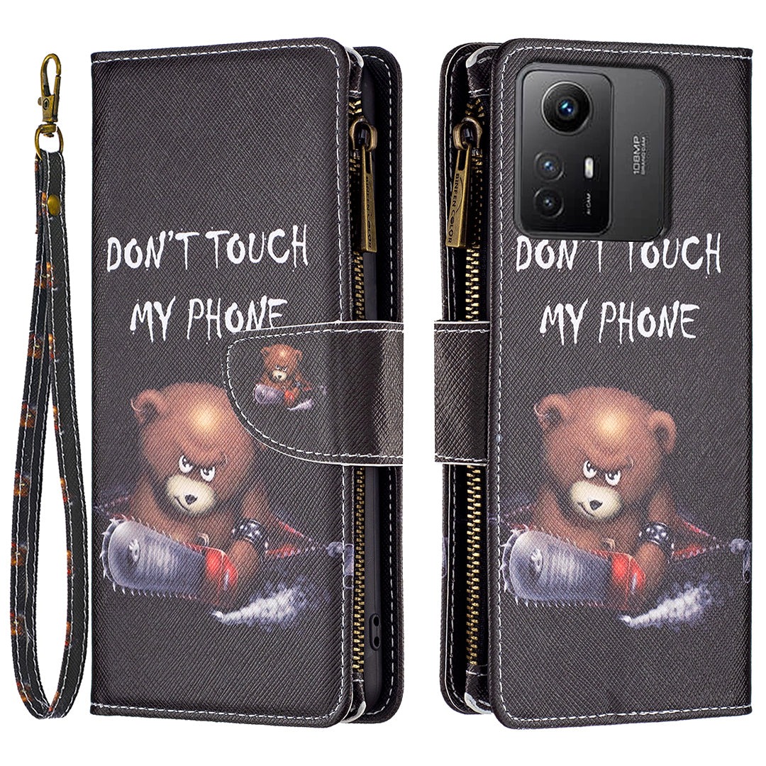 BF03 Zipper Pocket Wallet Case for Xiaomi Redmi Note 12S 4G PU Leather Stand Pattern Printing Phone Cover
