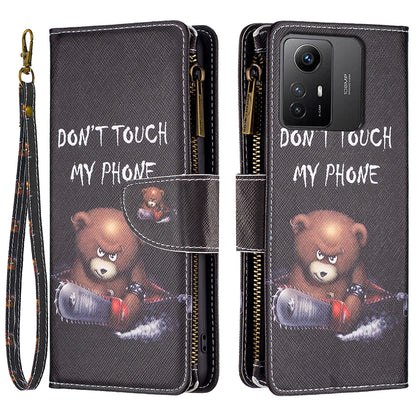 BF03 Zipper Pocket Wallet Case for Xiaomi Redmi Note 12S 4G PU Leather Stand Pattern Printing Phone Cover