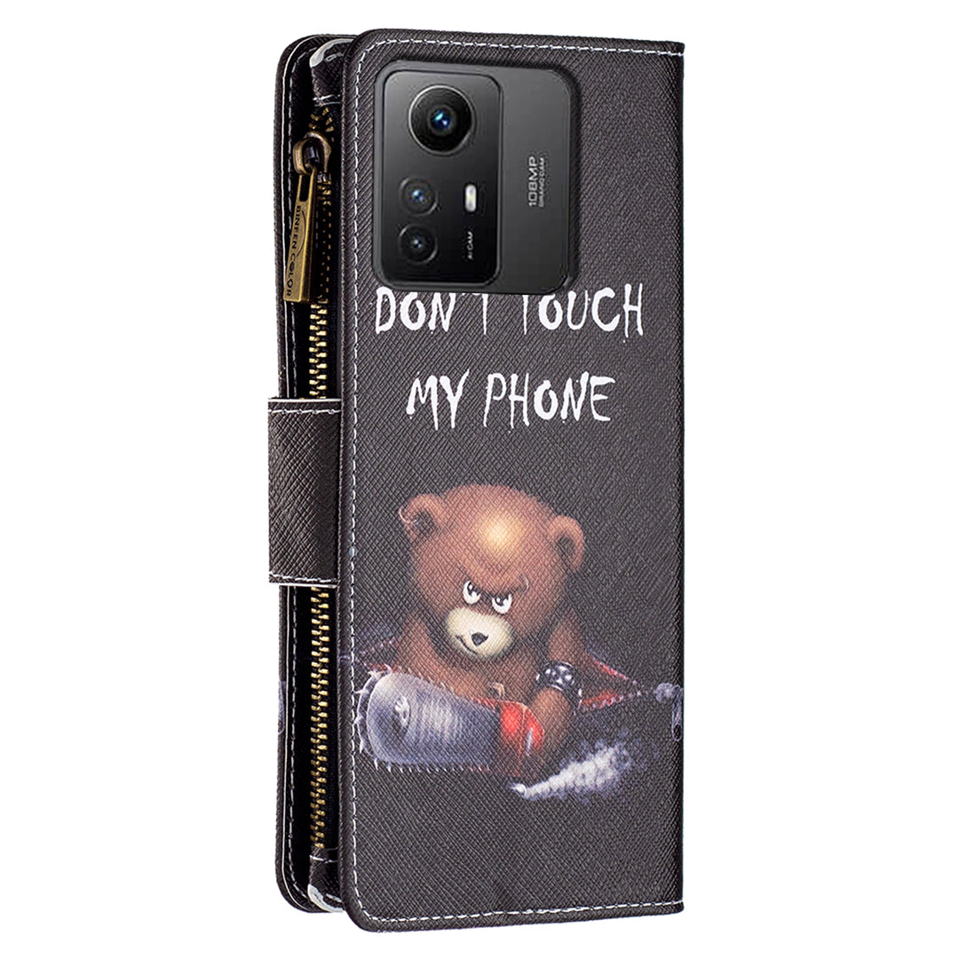BF03 Zipper Pocket Wallet Case for Xiaomi Redmi Note 12S 4G PU Leather Stand Pattern Printing Phone Cover