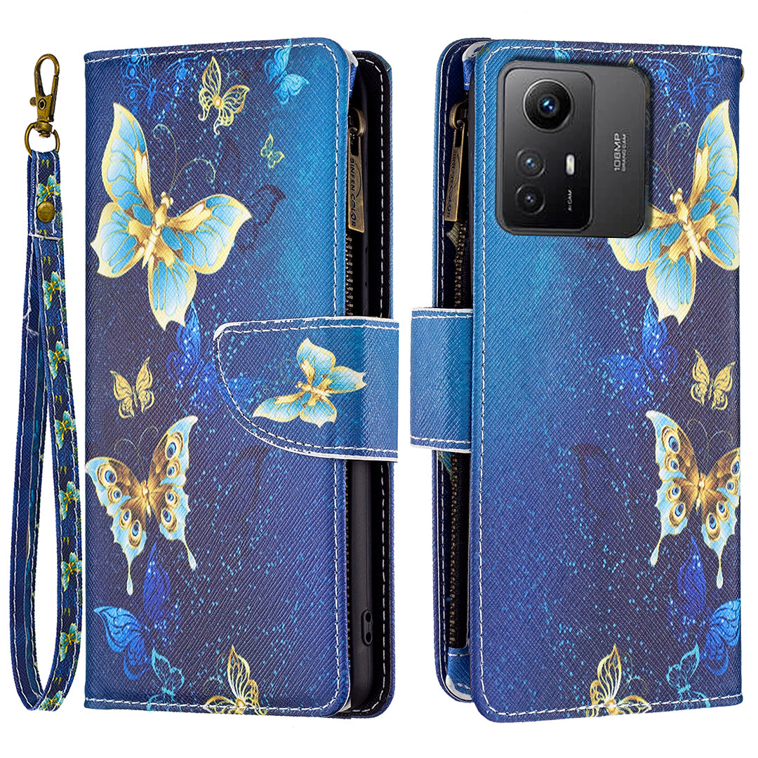 BF03 Zipper Pocket Wallet Case for Xiaomi Redmi Note 12S 4G PU Leather Stand Pattern Printing Phone Cover