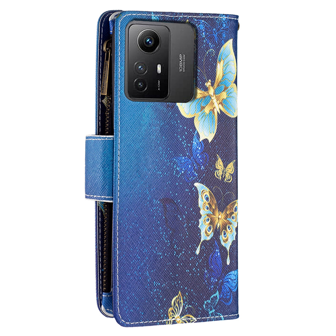 BF03 Zipper Pocket Wallet Case for Xiaomi Redmi Note 12S 4G PU Leather Stand Pattern Printing Phone Cover