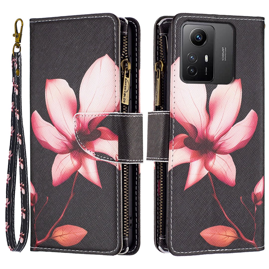BF03 Zipper Pocket Wallet Case for Xiaomi Redmi Note 12S 4G PU Leather Stand Pattern Printing Phone Cover