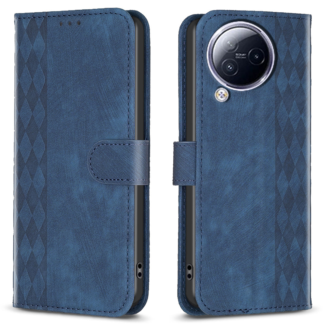 Imprinted Rhombus Phone Case For Xiaomi Civi 3 5G , Stand Wallet PU Leather Cell Phone Cover