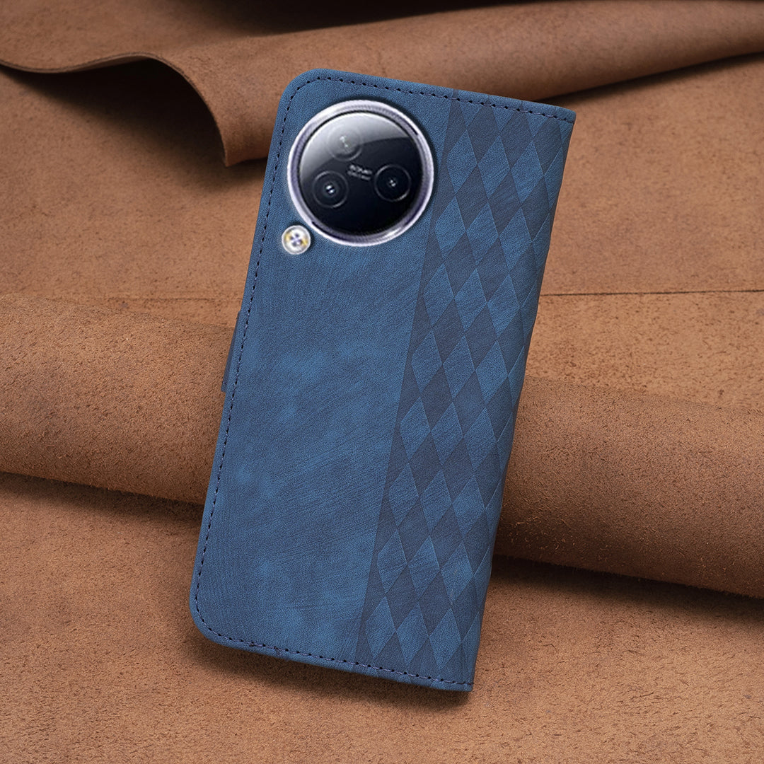 Imprinted Rhombus Phone Case For Xiaomi Civi 3 5G , Stand Wallet PU Leather Cell Phone Cover
