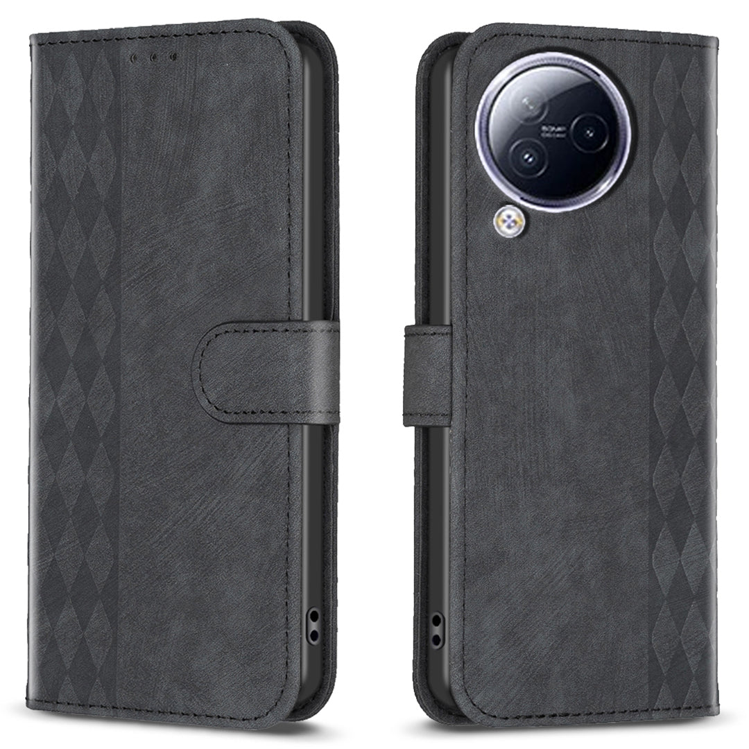Imprinted Rhombus Phone Case For Xiaomi Civi 3 5G , Stand Wallet PU Leather Cell Phone Cover