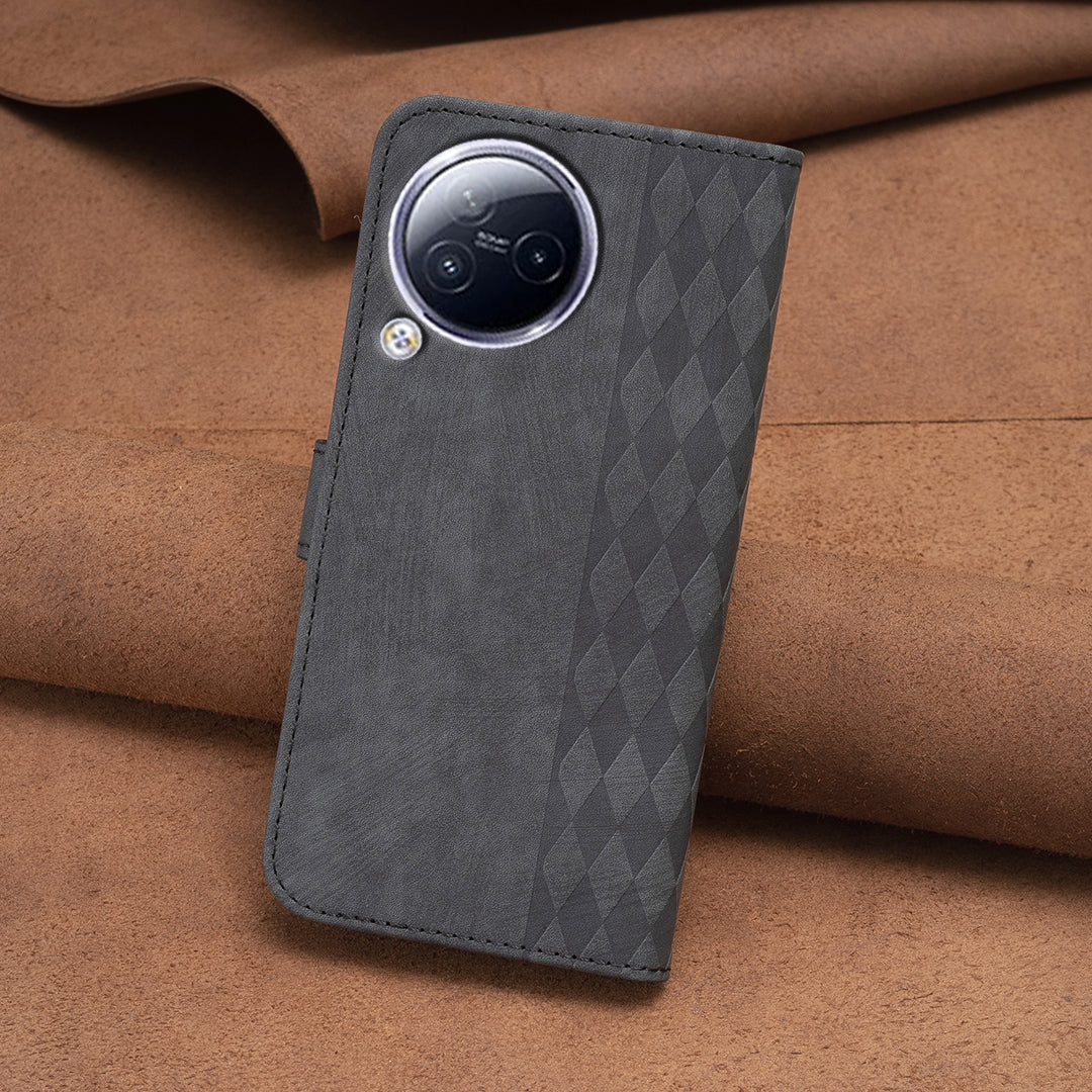 Imprinted Rhombus Phone Case For Xiaomi Civi 3 5G , Stand Wallet PU Leather Cell Phone Cover