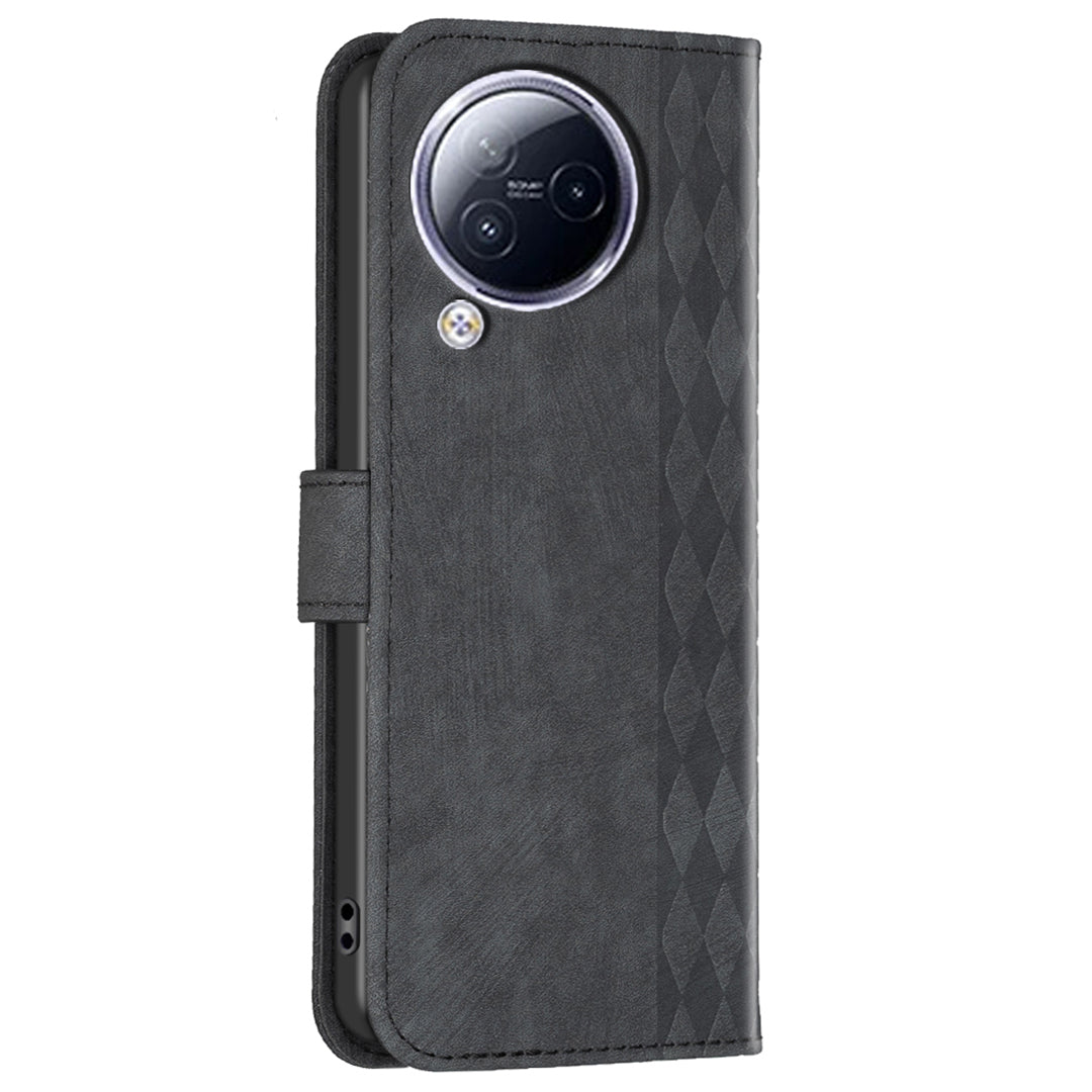 Imprinted Rhombus Phone Case For Xiaomi Civi 3 5G , Stand Wallet PU Leather Cell Phone Cover