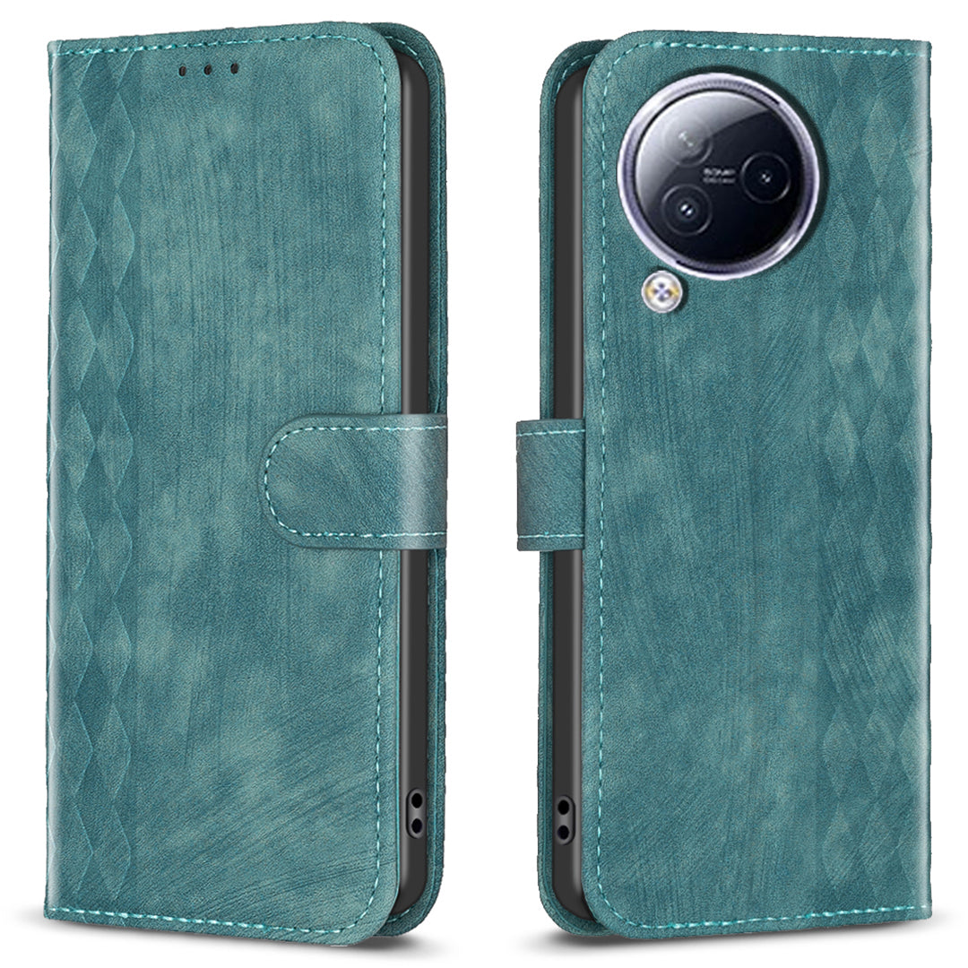 Imprinted Rhombus Phone Case For Xiaomi Civi 3 5G , Stand Wallet PU Leather Cell Phone Cover