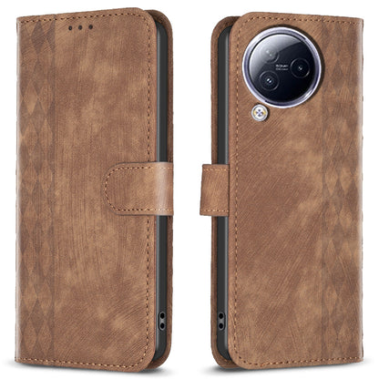 Imprinted Rhombus Phone Case For Xiaomi Civi 3 5G , Stand Wallet PU Leather Cell Phone Cover