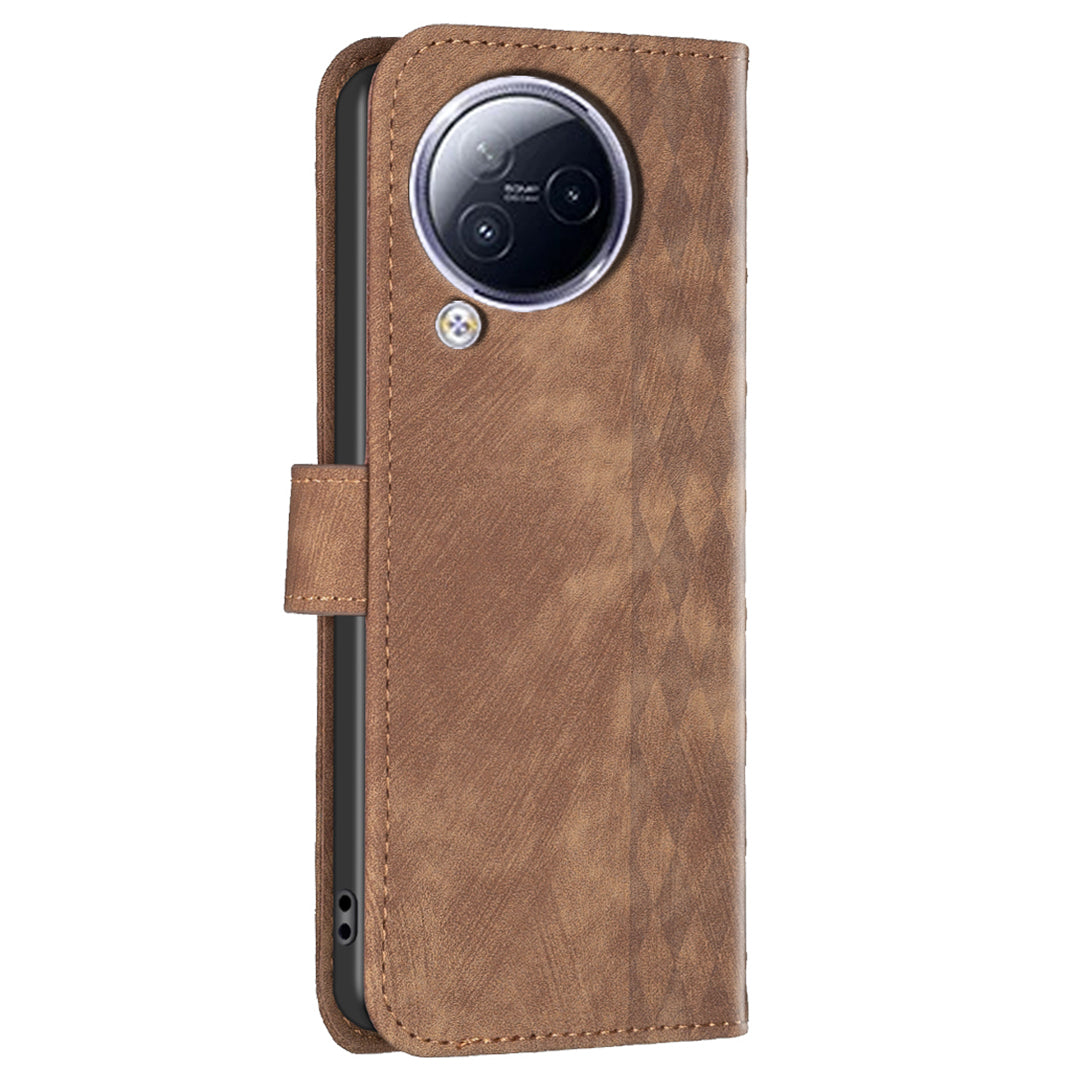 Imprinted Rhombus Phone Case For Xiaomi Civi 3 5G , Stand Wallet PU Leather Cell Phone Cover