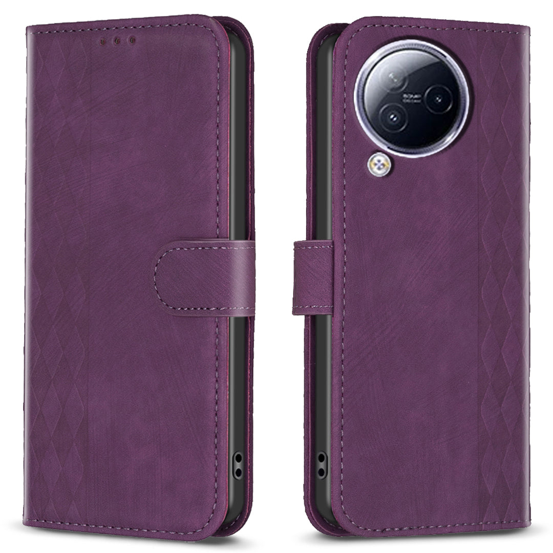 Imprinted Rhombus Phone Case For Xiaomi Civi 3 5G , Stand Wallet PU Leather Cell Phone Cover