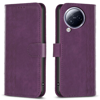 Imprinted Rhombus Phone Case For Xiaomi Civi 3 5G , Stand Wallet PU Leather Cell Phone Cover