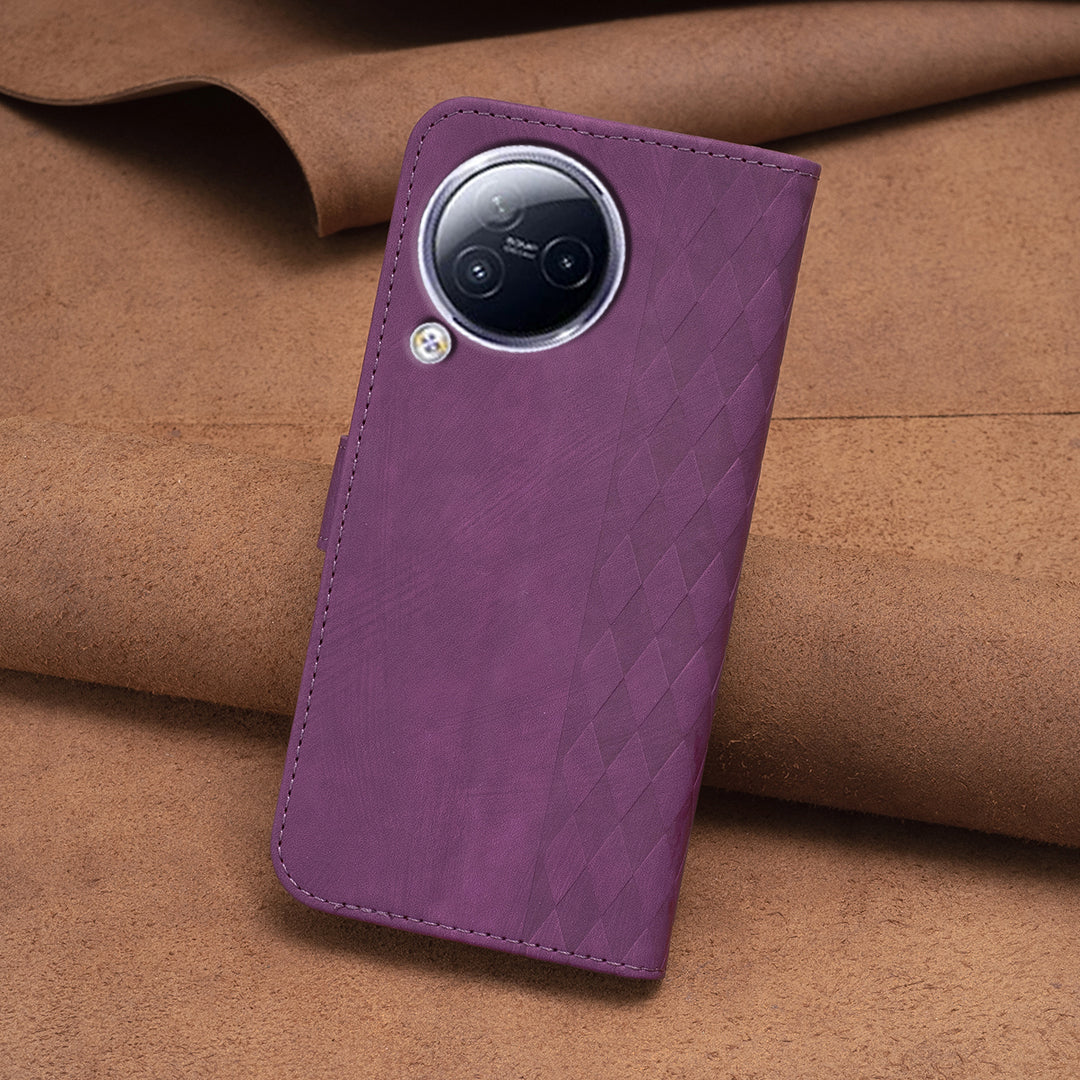 Imprinted Rhombus Phone Case For Xiaomi Civi 3 5G , Stand Wallet PU Leather Cell Phone Cover