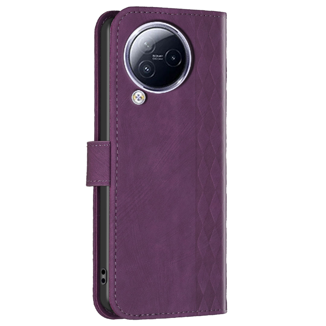 Imprinted Rhombus Phone Case For Xiaomi Civi 3 5G , Stand Wallet PU Leather Cell Phone Cover