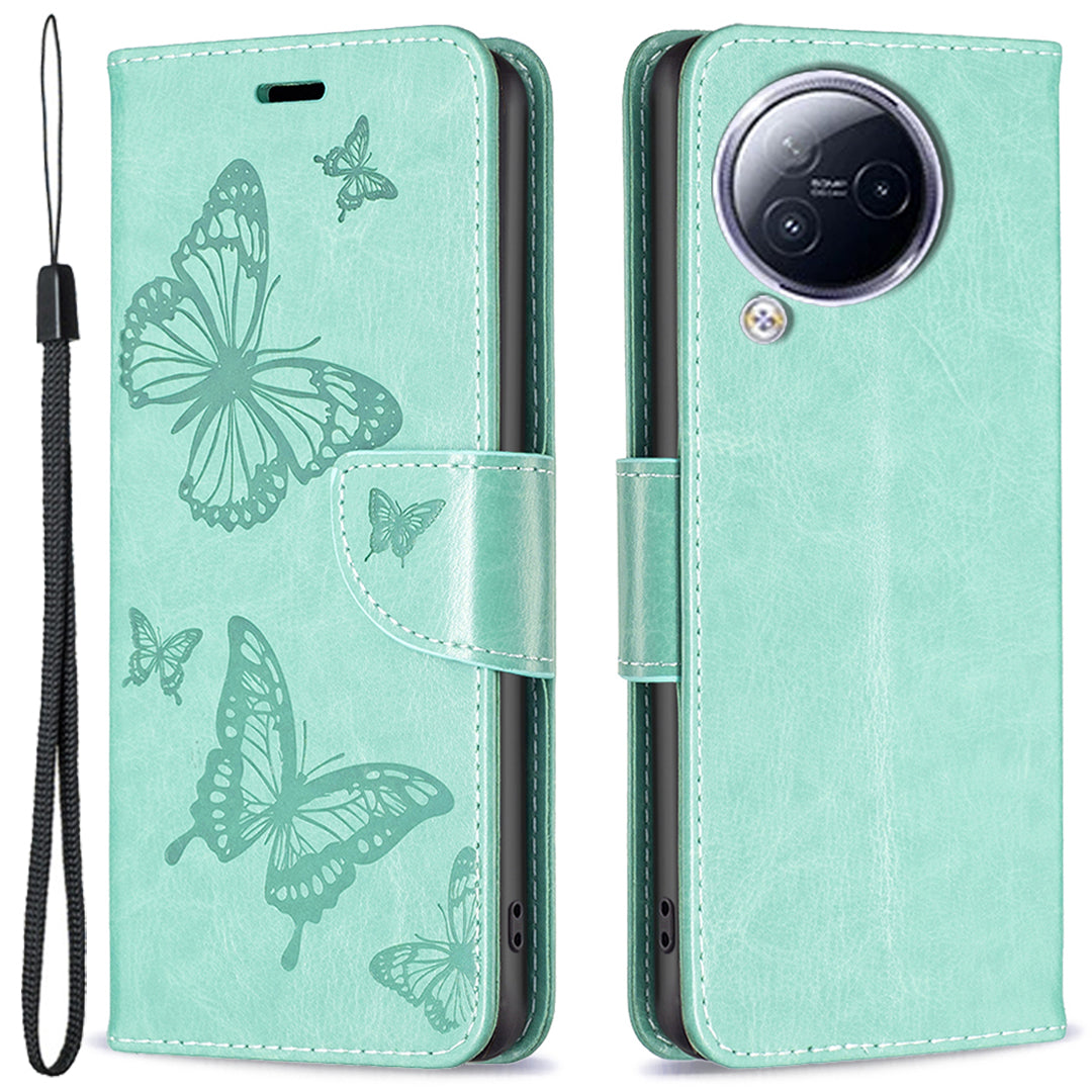For Xiaomi Civi 3 5G Wallet Phone Case Butterfly Imprinted Butterfly Leather Flip Cover with Strap
