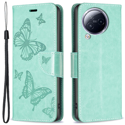 For Xiaomi Civi 3 5G Wallet Phone Case Butterfly Imprinted Butterfly Leather Flip Cover with Strap