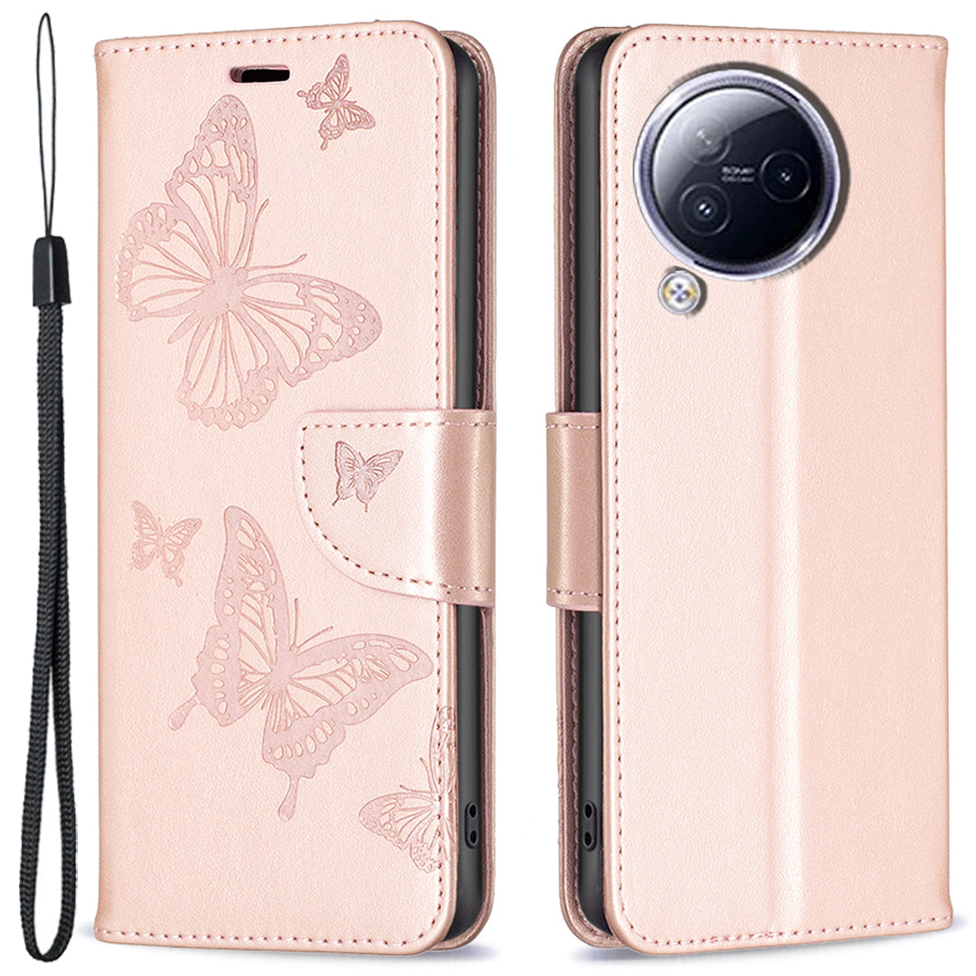 For Xiaomi Civi 3 5G Wallet Phone Case Butterfly Imprinted Butterfly Leather Flip Cover with Strap