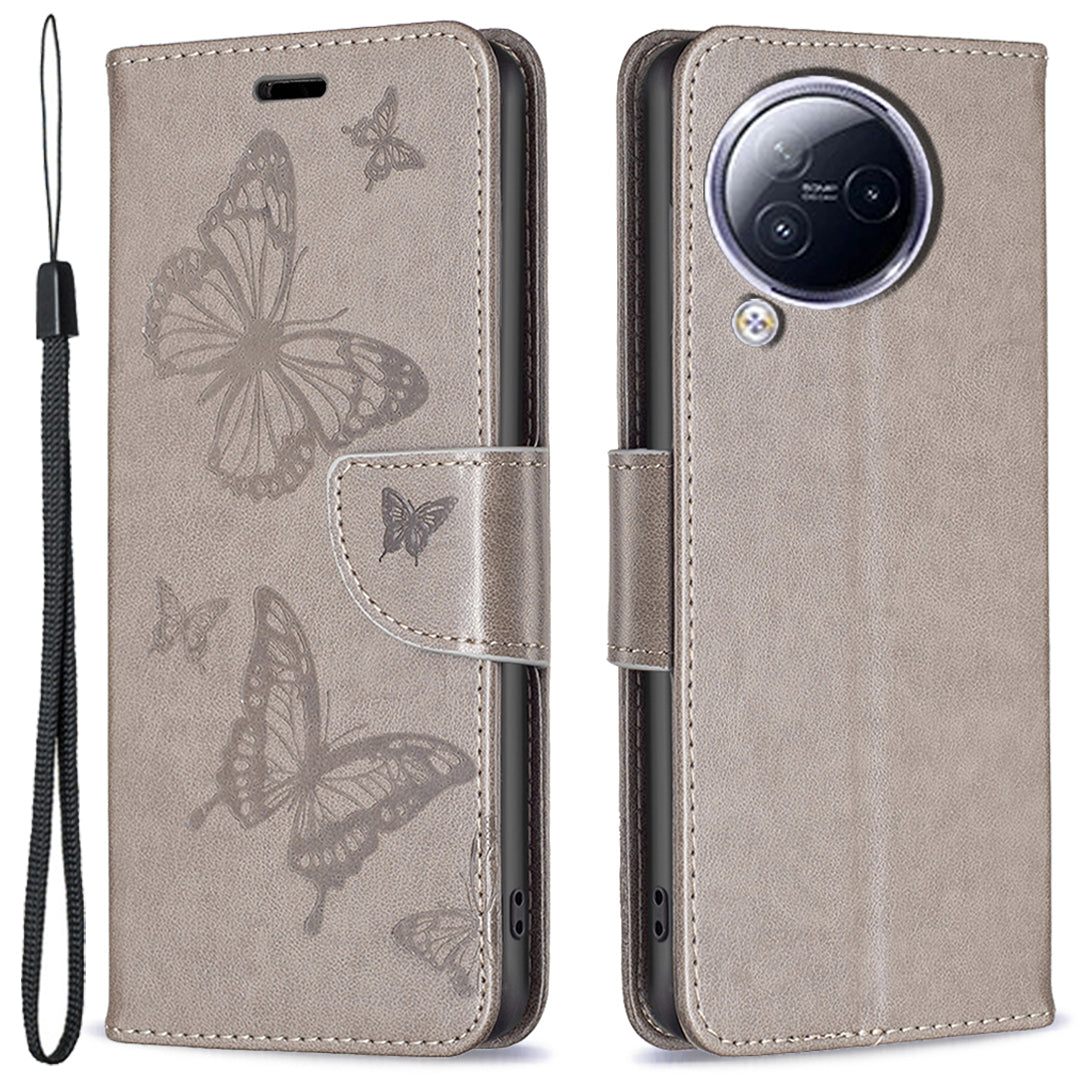 For Xiaomi Civi 3 5G Wallet Phone Case Butterfly Imprinted Butterfly Leather Flip Cover with Strap
