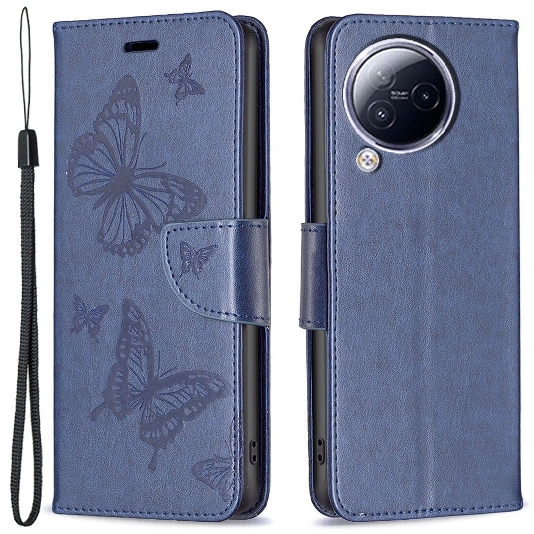 For Xiaomi Civi 3 5G Wallet Phone Case Butterfly Imprinted Butterfly Leather Flip Cover with Strap