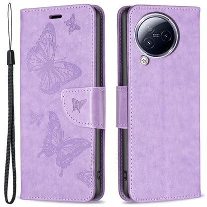 For Xiaomi Civi 3 5G Wallet Phone Case Butterfly Imprinted Butterfly Leather Flip Cover with Strap