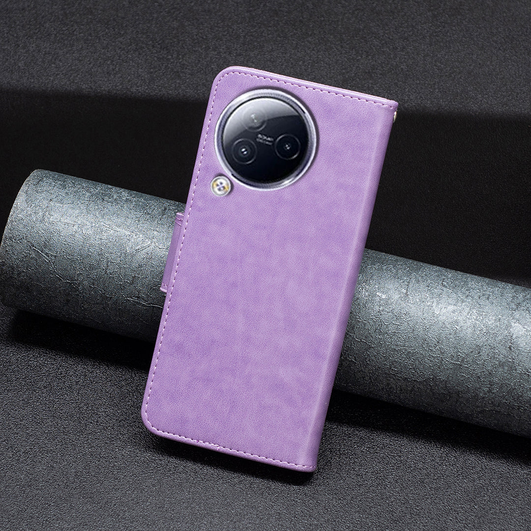 For Xiaomi Civi 3 5G Wallet Phone Case Butterfly Imprinted Butterfly Leather Flip Cover with Strap