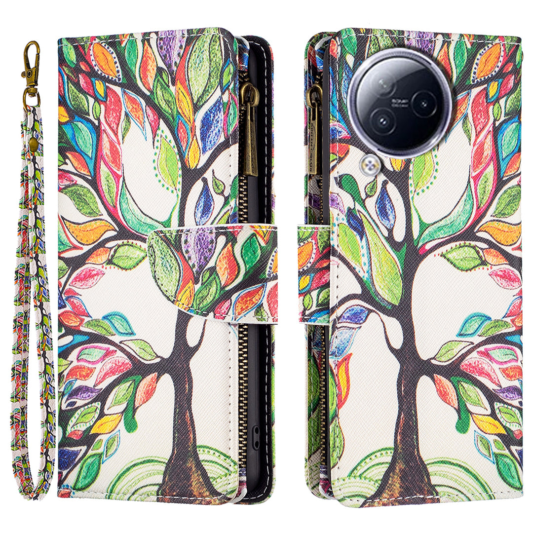 BF03 Zipper Pocket Phone Case for Xiaomi Civi 3 5G Pattern Printing PU Leather Stand Wallet Cover