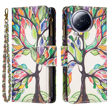 BF03 Zipper Pocket Phone Case for Xiaomi Civi 3 5G Pattern Printing PU Leather Stand Wallet Cover