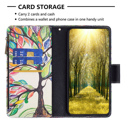 BF03 Zipper Pocket Phone Case for Xiaomi Civi 3 5G Pattern Printing PU Leather Stand Wallet Cover