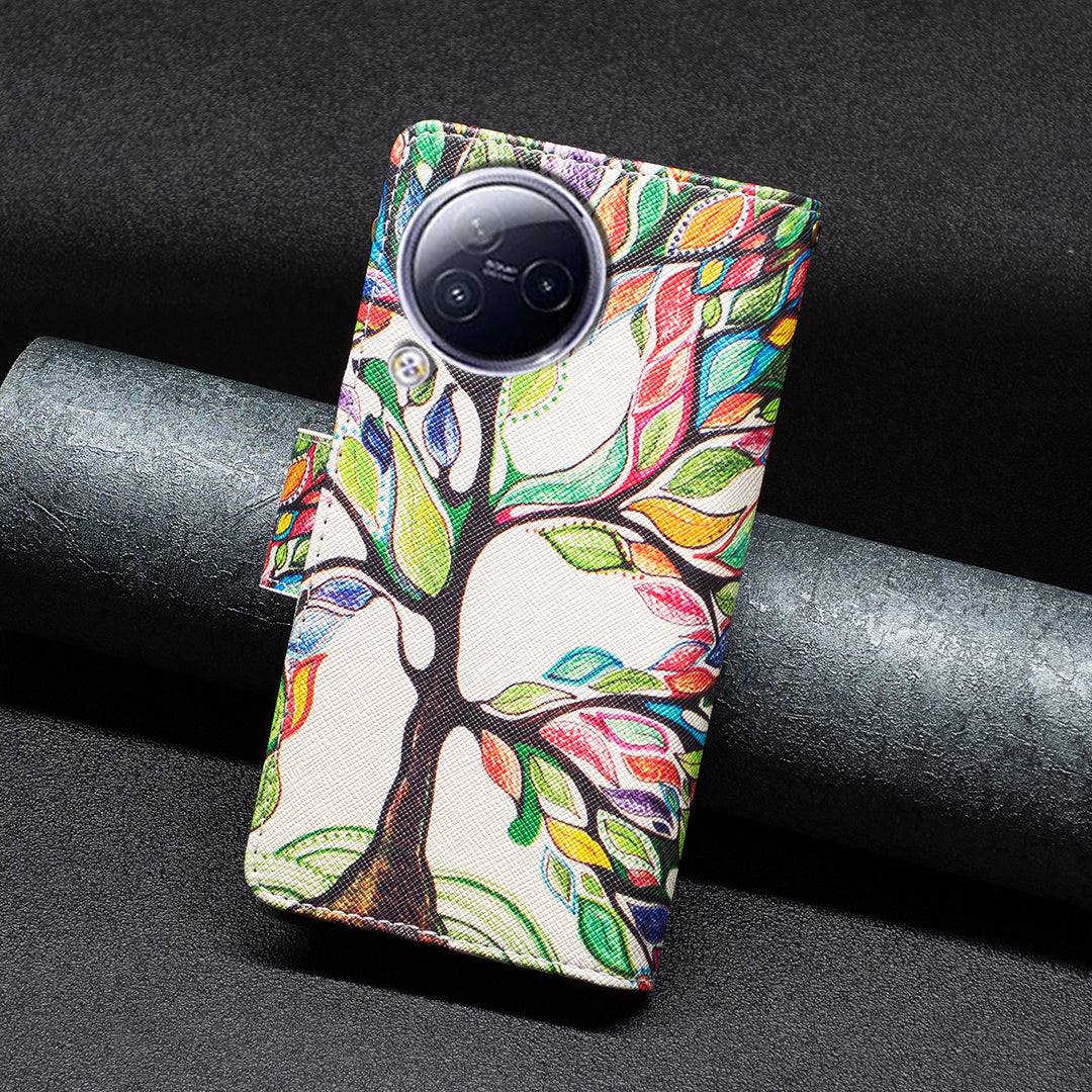 BF03 Zipper Pocket Phone Case for Xiaomi Civi 3 5G Pattern Printing PU Leather Stand Wallet Cover