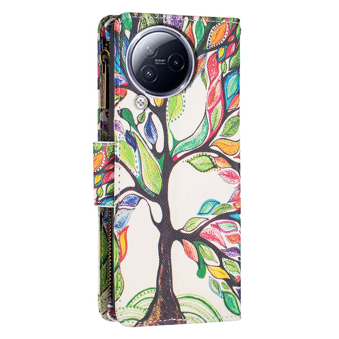 BF03 Zipper Pocket Phone Case for Xiaomi Civi 3 5G Pattern Printing PU Leather Stand Wallet Cover