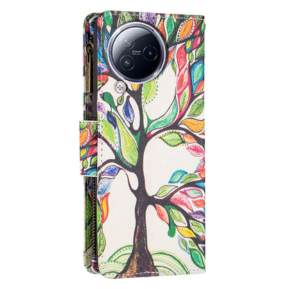 BF03 Zipper Pocket Phone Case for Xiaomi Civi 3 5G Pattern Printing PU Leather Stand Wallet Cover