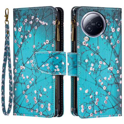 BF03 Zipper Pocket Phone Case for Xiaomi Civi 3 5G Pattern Printing PU Leather Stand Wallet Cover