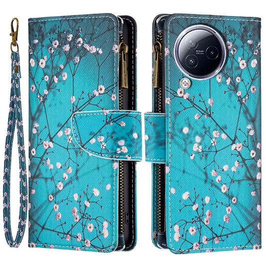 BF03 Zipper Pocket Phone Case for Xiaomi Civi 3 5G Pattern Printing PU Leather Stand Wallet Cover