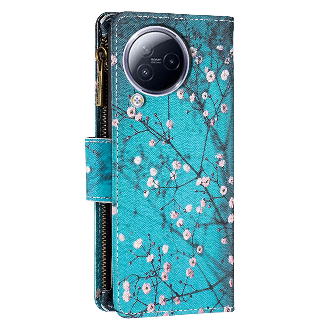 BF03 Zipper Pocket Phone Case for Xiaomi Civi 3 5G Pattern Printing PU Leather Stand Wallet Cover
