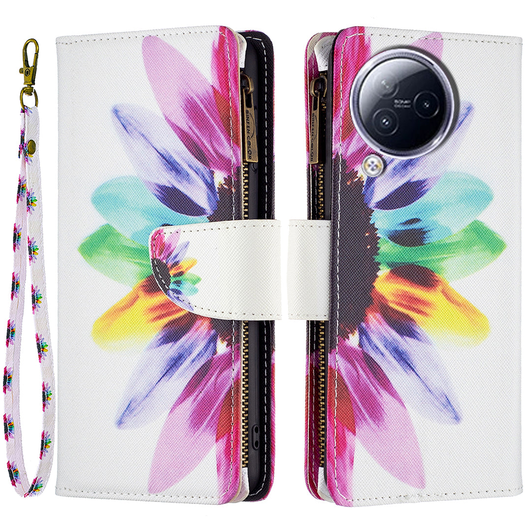 BF03 Zipper Pocket Phone Case for Xiaomi Civi 3 5G Pattern Printing PU Leather Stand Wallet Cover