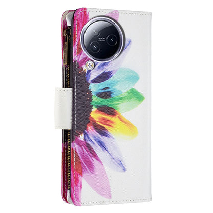 BF03 Zipper Pocket Phone Case for Xiaomi Civi 3 5G Pattern Printing PU Leather Stand Wallet Cover