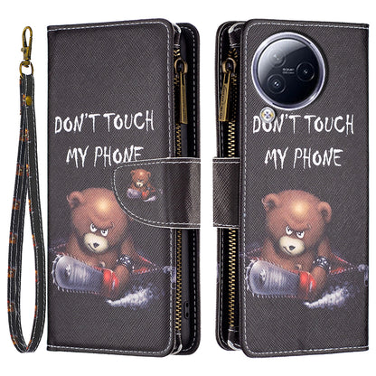 BF03 Zipper Pocket Phone Case for Xiaomi Civi 3 5G Pattern Printing PU Leather Stand Wallet Cover