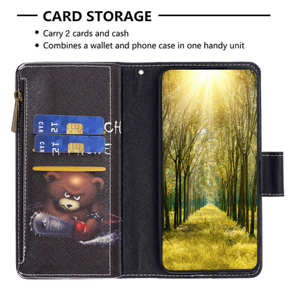 BF03 Zipper Pocket Phone Case for Xiaomi Civi 3 5G Pattern Printing PU Leather Stand Wallet Cover