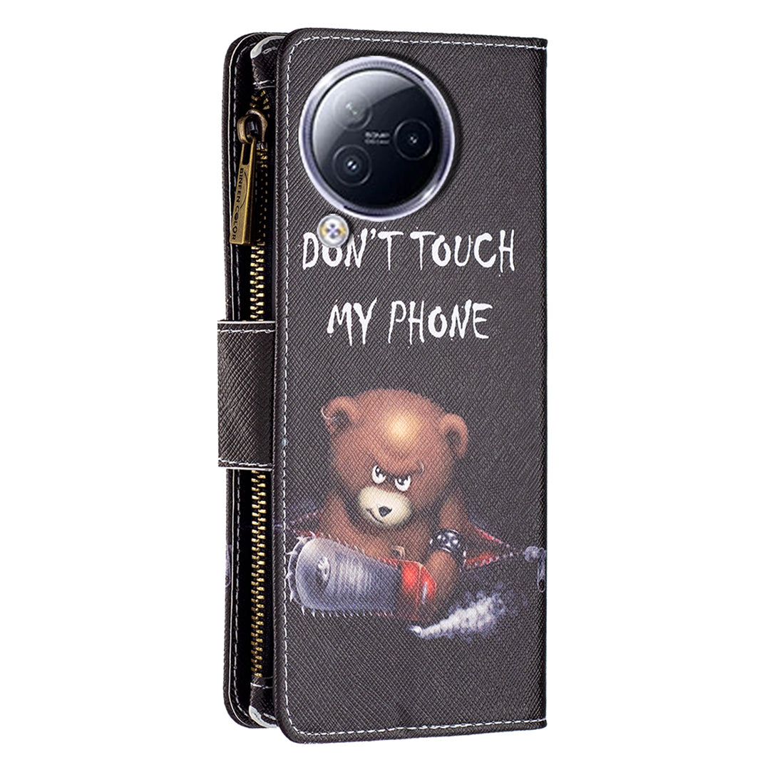 BF03 Zipper Pocket Phone Case for Xiaomi Civi 3 5G Pattern Printing PU Leather Stand Wallet Cover