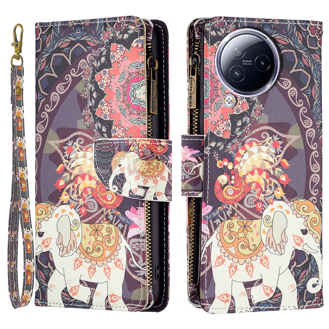 BF03 Zipper Pocket Phone Case for Xiaomi Civi 3 5G Pattern Printing PU Leather Stand Wallet Cover