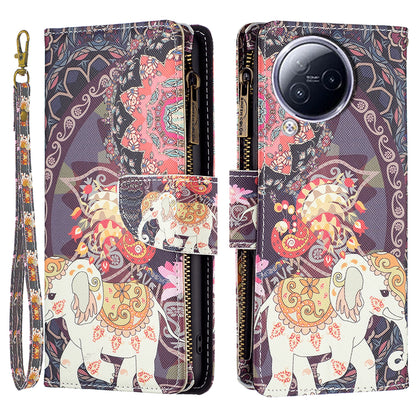 BF03 Zipper Pocket Phone Case for Xiaomi Civi 3 5G Pattern Printing PU Leather Stand Wallet Cover