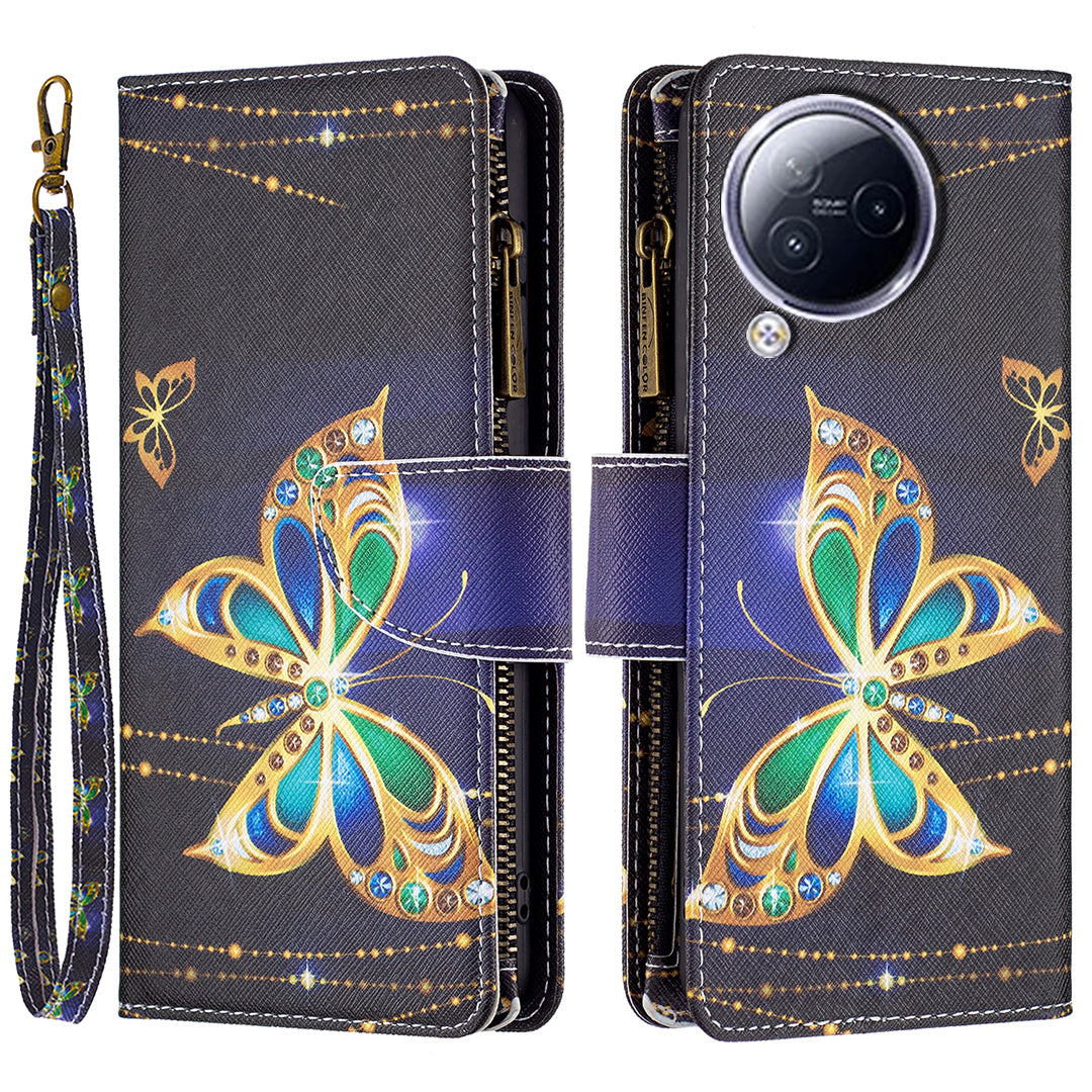 BF03 Zipper Pocket Phone Case for Xiaomi Civi 3 5G Pattern Printing PU Leather Stand Wallet Cover