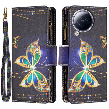 BF03 Zipper Pocket Phone Case for Xiaomi Civi 3 5G Pattern Printing PU Leather Stand Wallet Cover