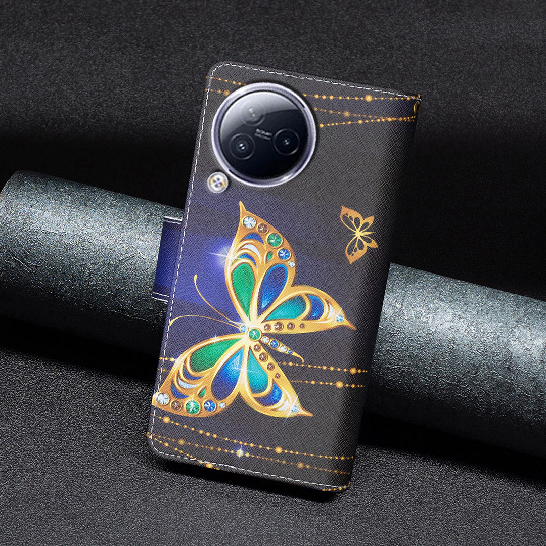 BF03 Zipper Pocket Phone Case for Xiaomi Civi 3 5G Pattern Printing PU Leather Stand Wallet Cover