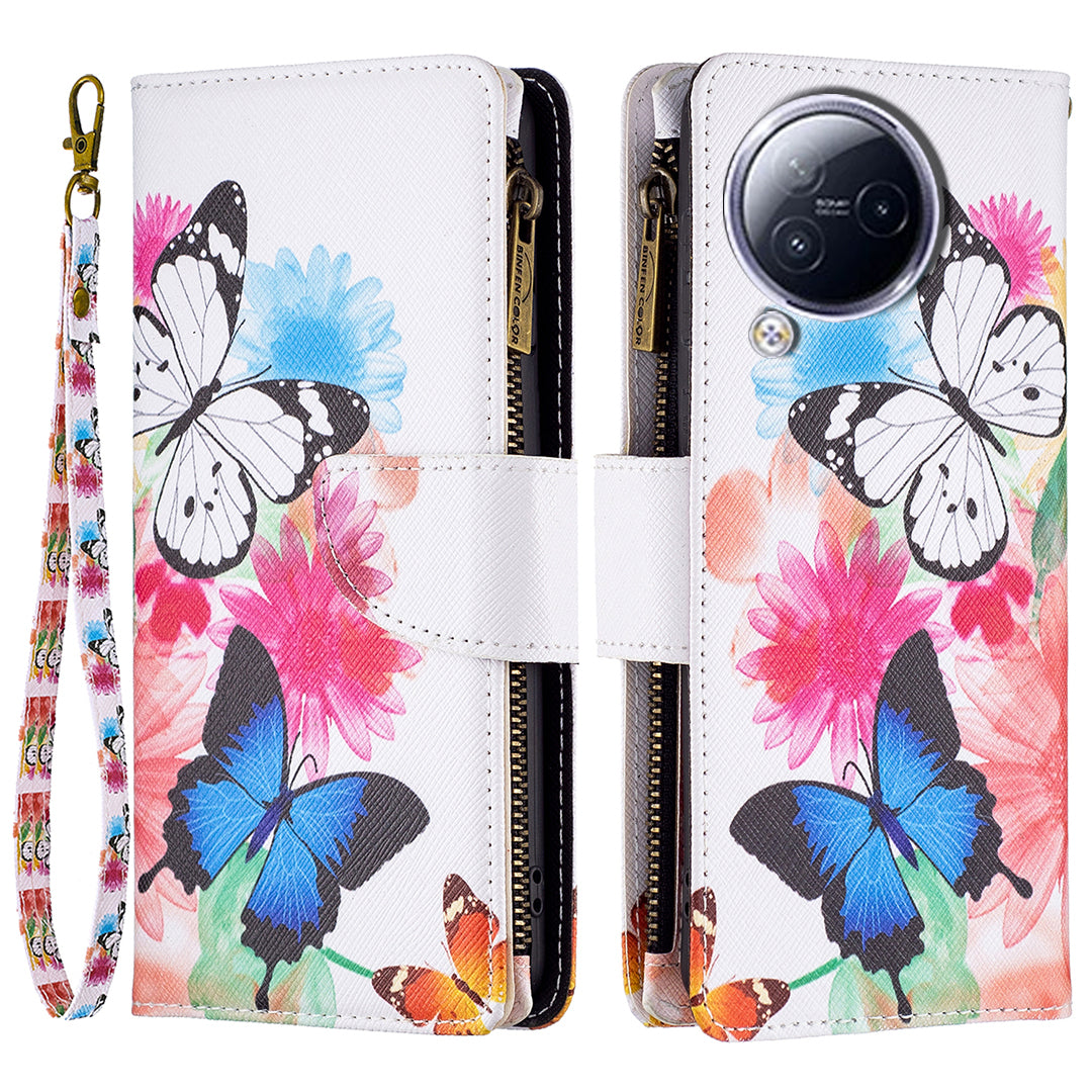 BF03 Zipper Pocket Phone Case for Xiaomi Civi 3 5G Pattern Printing PU Leather Stand Wallet Cover