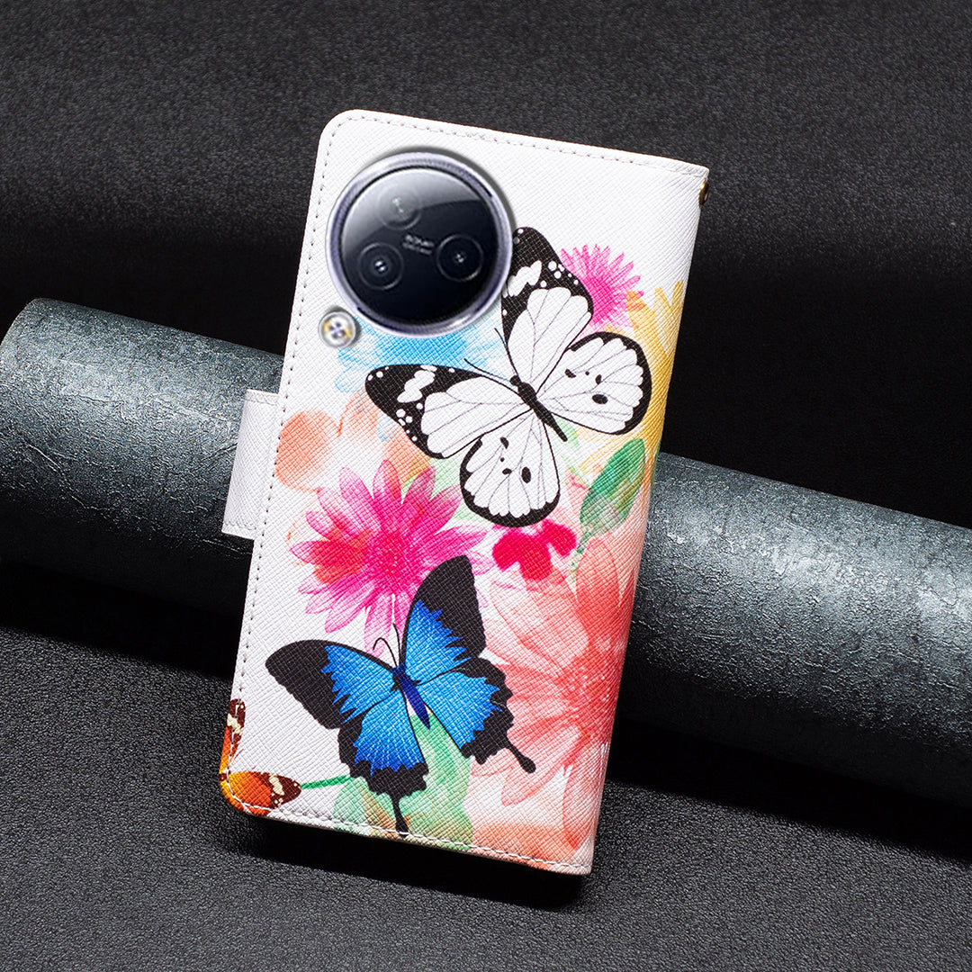 BF03 Zipper Pocket Phone Case for Xiaomi Civi 3 5G Pattern Printing PU Leather Stand Wallet Cover