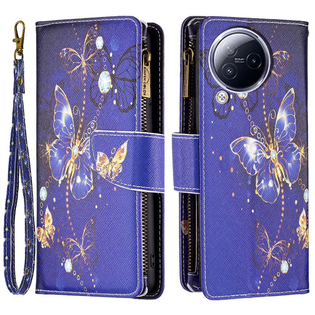 BF03 Zipper Pocket Phone Case for Xiaomi Civi 3 5G Pattern Printing PU Leather Stand Wallet Cover