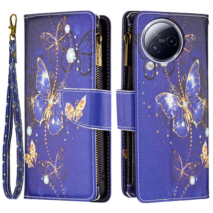 BF03 Zipper Pocket Phone Case for Xiaomi Civi 3 5G Pattern Printing PU Leather Stand Wallet Cover