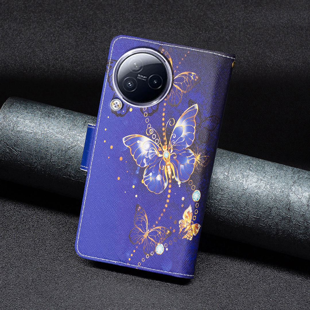 BF03 Zipper Pocket Phone Case for Xiaomi Civi 3 5G Pattern Printing PU Leather Stand Wallet Cover