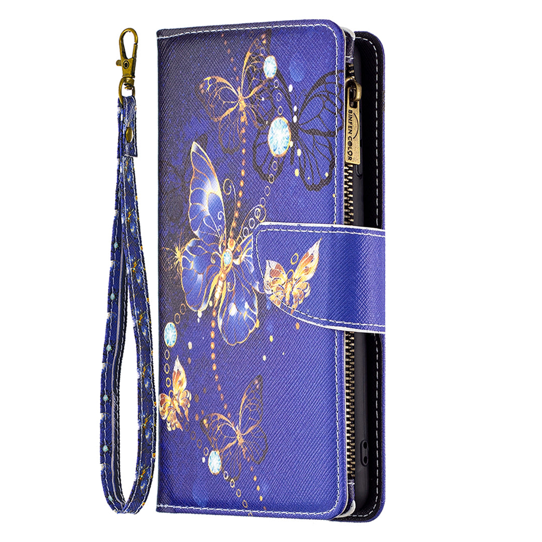 BF03 Zipper Pocket Phone Case for Xiaomi Civi 3 5G Pattern Printing PU Leather Stand Wallet Cover